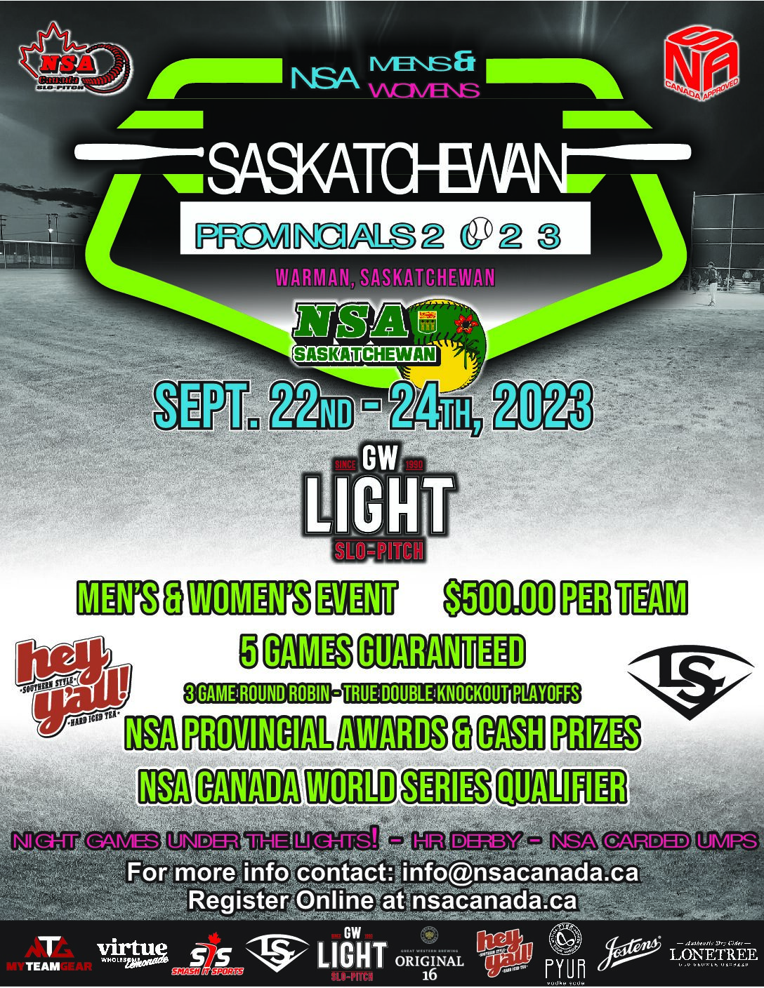 2023 NSA Canada SK Provincial Mens and Womens Championships – Sept. 22 – 24, 2023